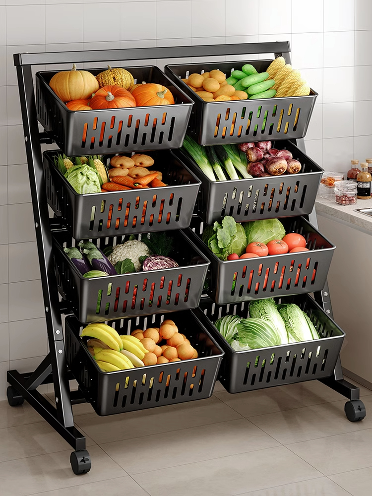 厨房置物架落地多层菜篮子家用小推车零食收纳筐果蔬菜架子储物架