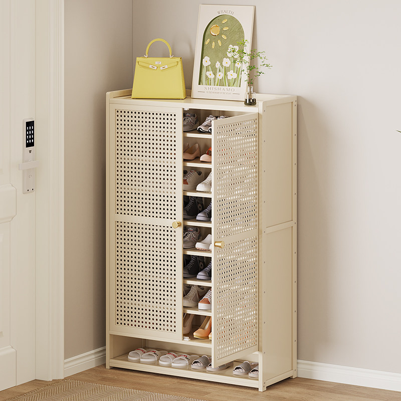 家用门口入户小鞋架子多层进门防尘简易窄竹柜新款床品布艺晾晒架