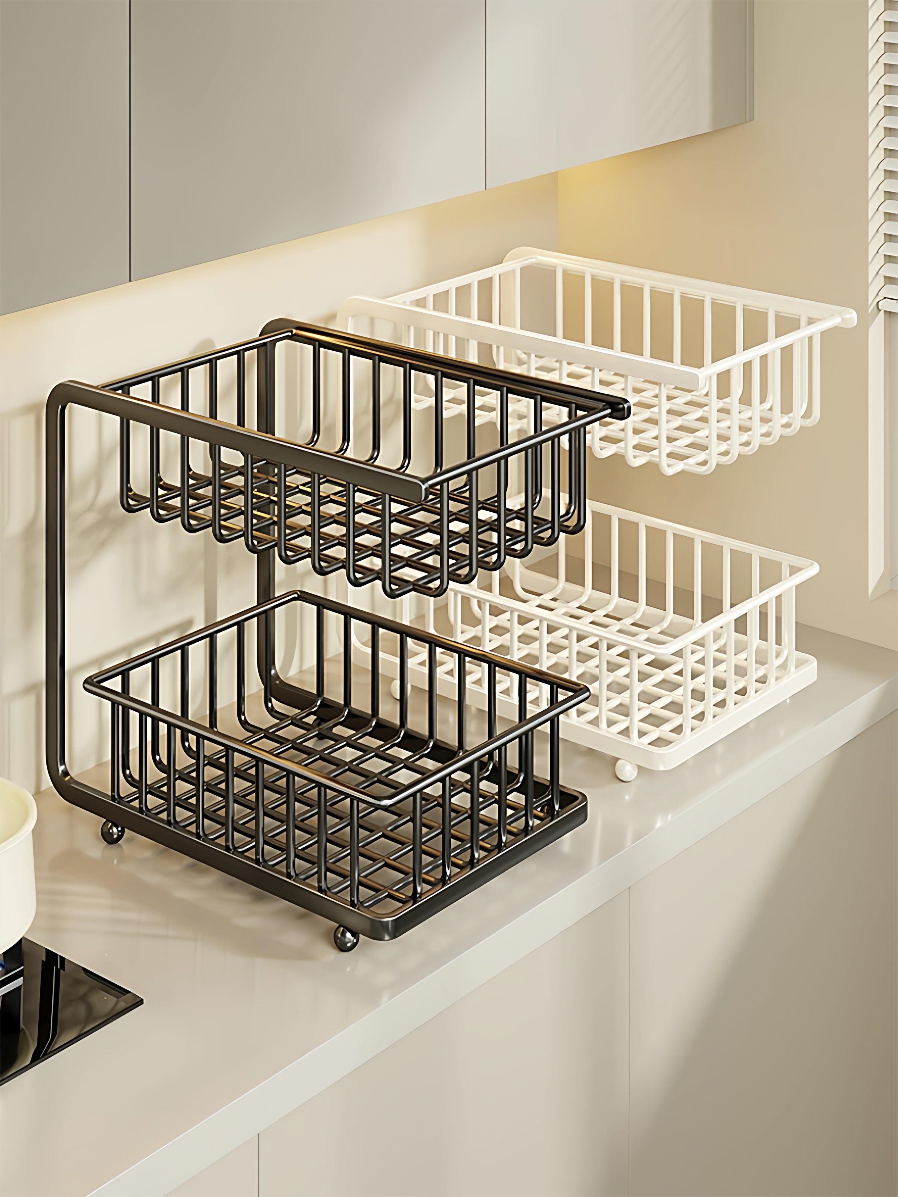 厨房台面果蔬置物架姜蒜收纳筐桌面双层菜架灶台放水果零食菜篮子