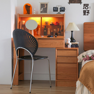 实木卧室小户型樱桃木梳妆台可伸缩调整 后野床头柜梳妆台一体