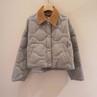 mmjz25秋冬韩单TIM设计灯芯绒宽松休闲百搭短款翻领羽绒服外套女