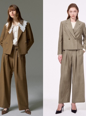 mmjz韩系时髦LANV~25春 通勤百搭宽松气质西服领外套+腰带阔腿裤