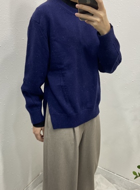 mmjz~韩国外贸LANV~25冬 简单大方通勤百搭宽松开叉亮线针织衫女