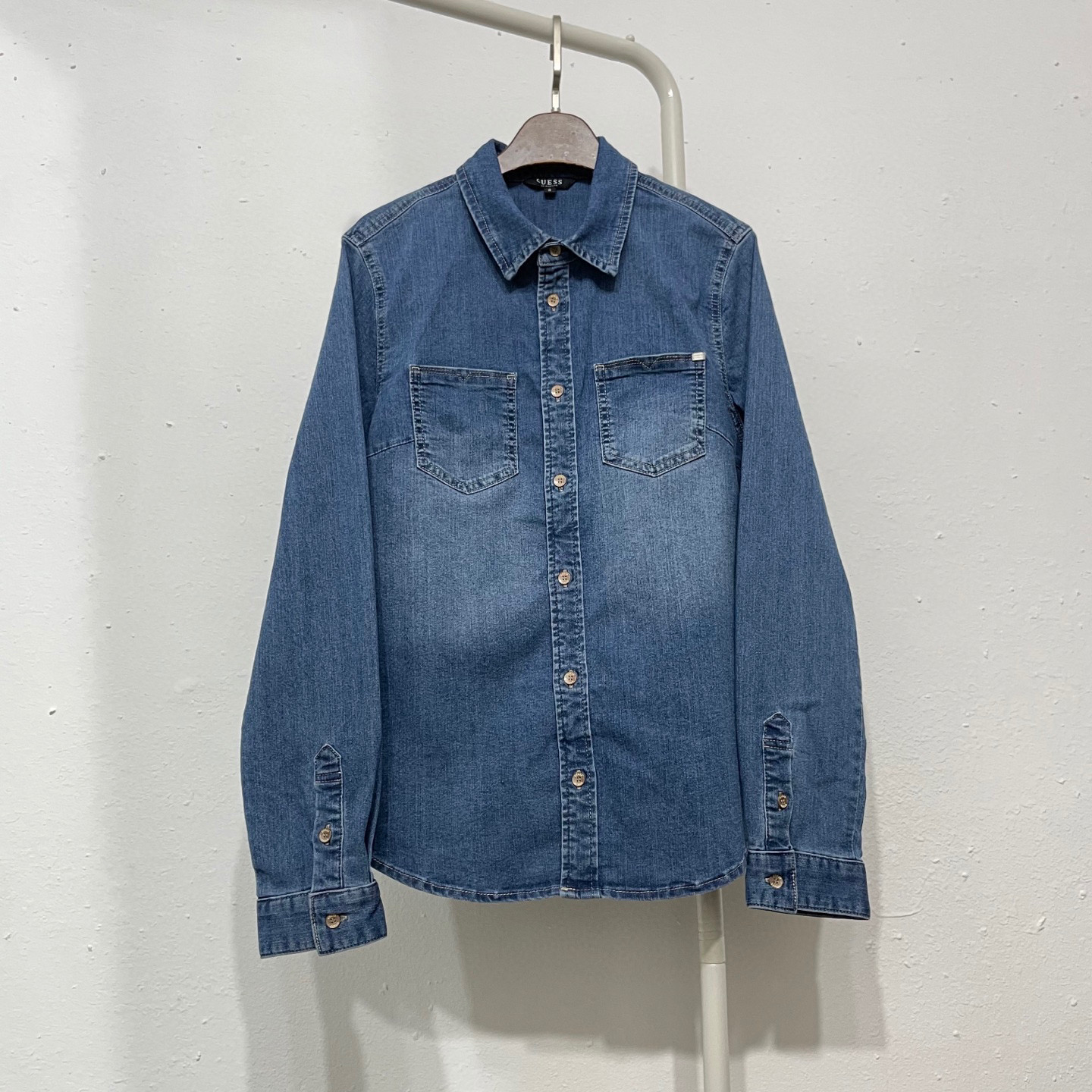 韩国原单弹力显瘦纯棉牛仔衬衫