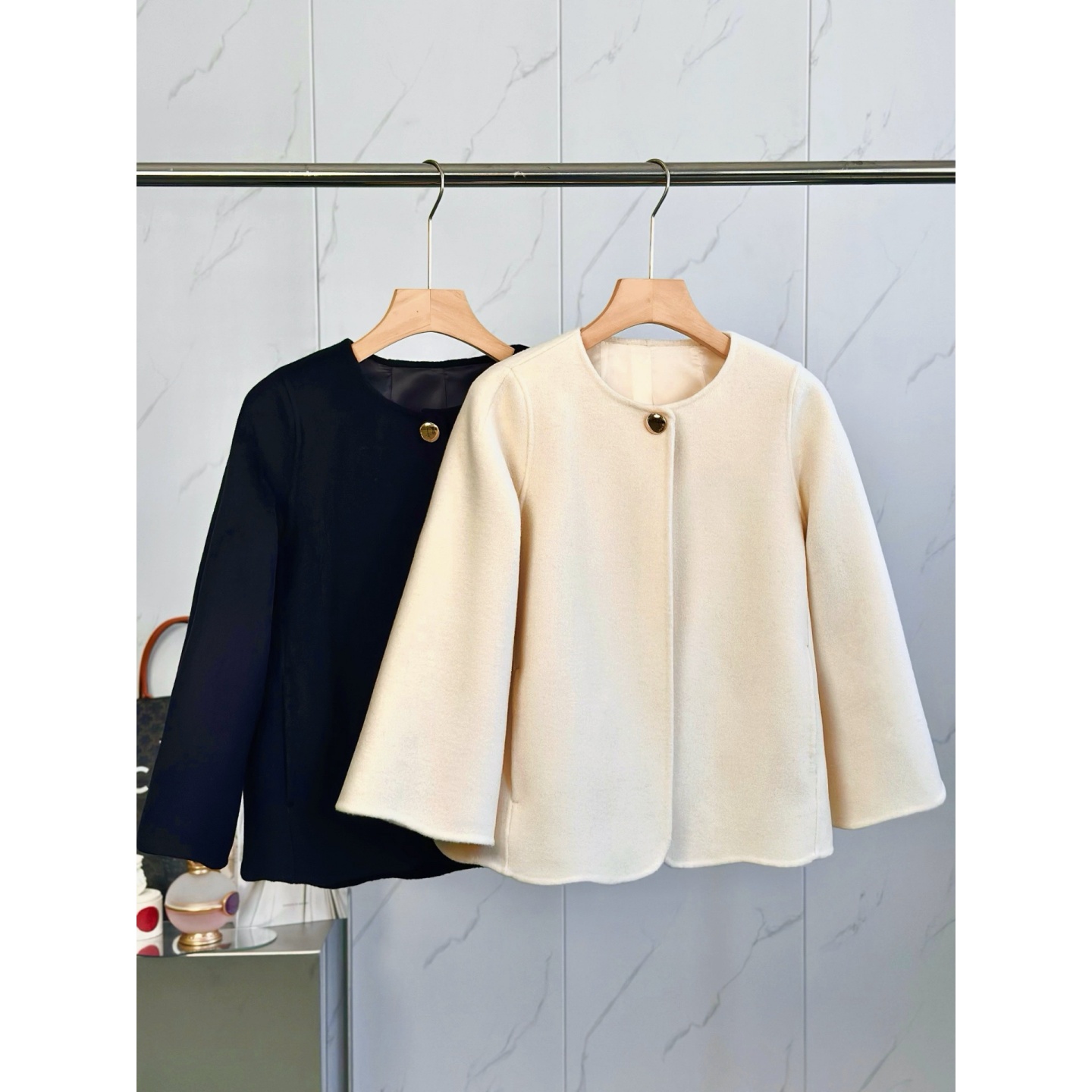 韩单外贸25新款优雅气质宽松通勤百搭圆领长袖短款斗篷外套上衣