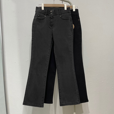 韩国原单加绒保暖弹力直筒牛仔裤