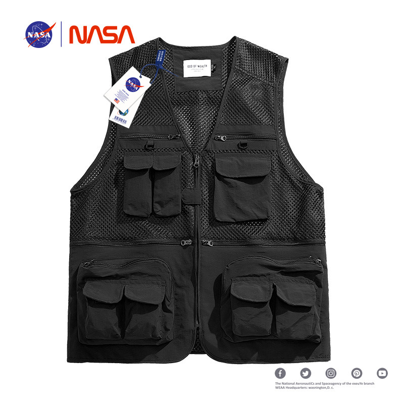 NASA 공동 얇은 조끼 남성 여름 등산 멀티 포켓 야외 사진 낚시 속건 캐주얼 조끼