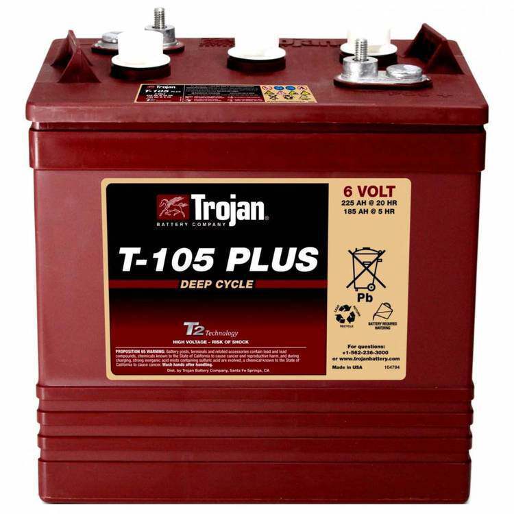 美国进口邱健蓄电池T-105 PLUS洗地机升降机加液式6V225AH移动基