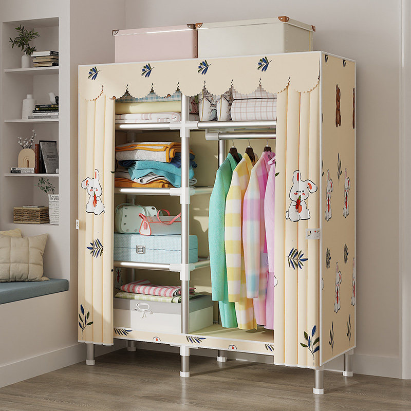 小房间卧室衣柜收纳简易组装家具出租房用合金衣柜多层多格布衣柜