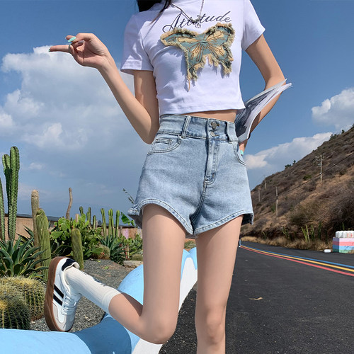 VWYZ2024新款宽松不规则辣妹牛仔短裤女高腰显瘦包臀超短热裤子