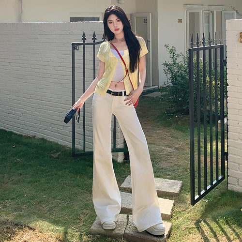 vwyz2024新款美式辣妹牛仔裤女微喇秋冬低腰百搭喇叭裤白色阔腿裤