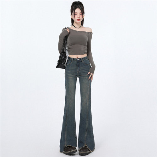 vwyz美式复古微喇叭牛仔裤女2025年春季新款高腰修身显瘦设计感