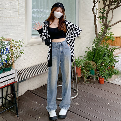 网红牛仔拖地裤女高腰