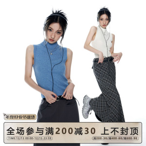 Curriges新款ji致复古针织半高领无袖背心女内搭打底衫甜辣妹上衣