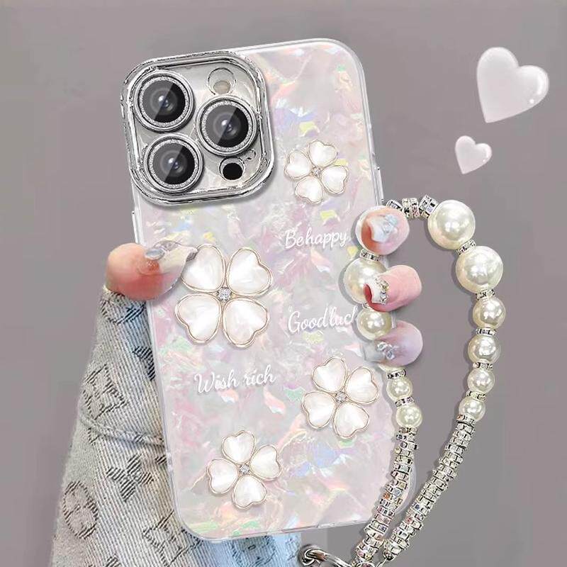 四叶草适用OPPOReno15/14Pro手机壳Reno13/12Pro女新款11/10镜头膜a6Pro/a5贝壳纹findx9Pro/x8/x7防摔保护套