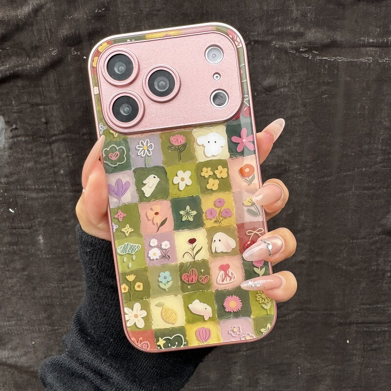 春日格子花朵适用小米17Pro/15/14Pro手机壳Civi5Pro红米k90/80/70e玻璃13/12s女新款note15Pro/14防摔保护套