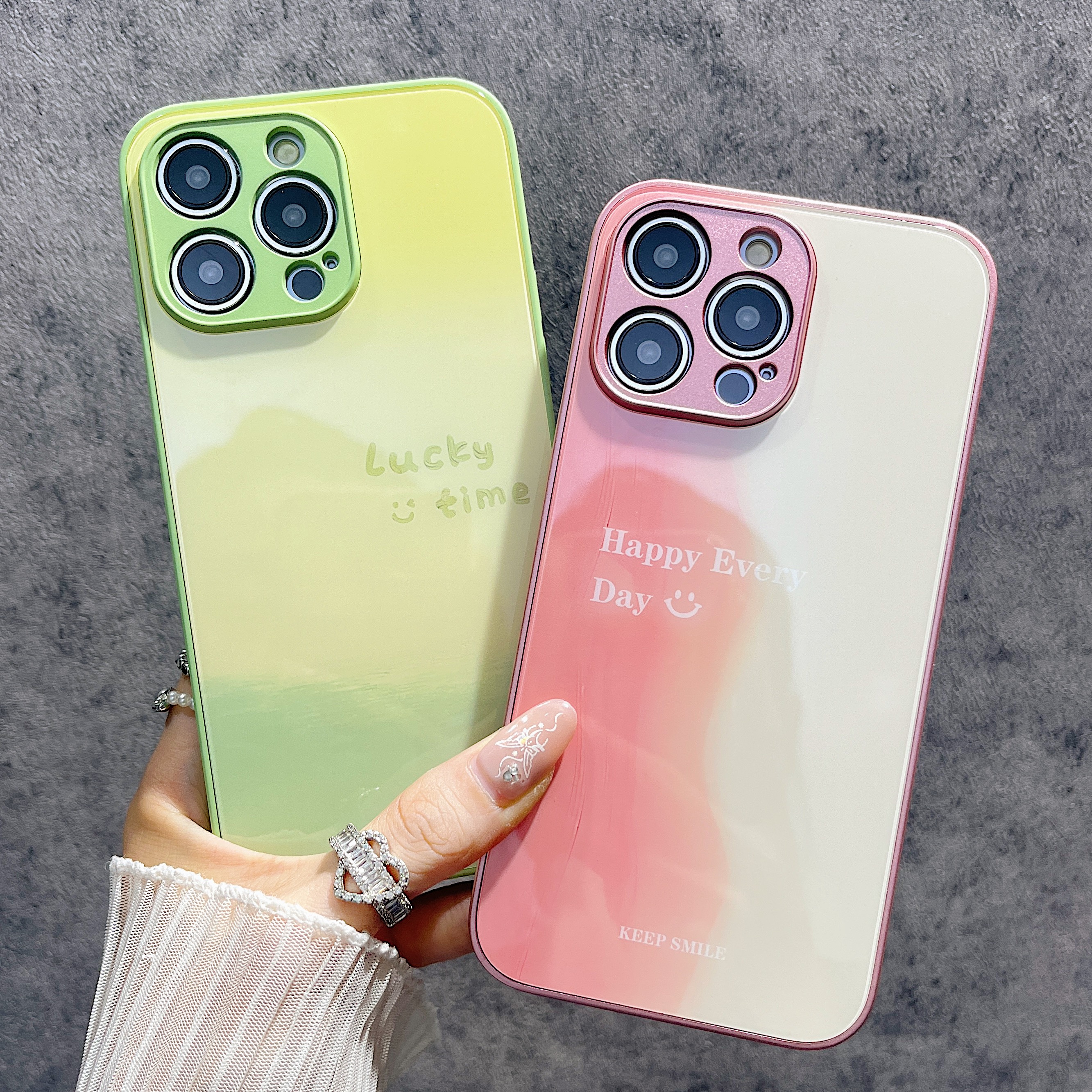 晕染渐变适用opporeno13/12/11/10手机壳新款9pro+/8/7/6/5红色A535G/findx7/6/5p玻璃硬壳a93s真我realmeGT7