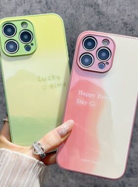 晕染渐变适用opporeno15/14PRO/13/12/11手机壳新款9pro+/8/7红色A53findx9/87/6/5p玻璃硬壳a93s/realmeGT7