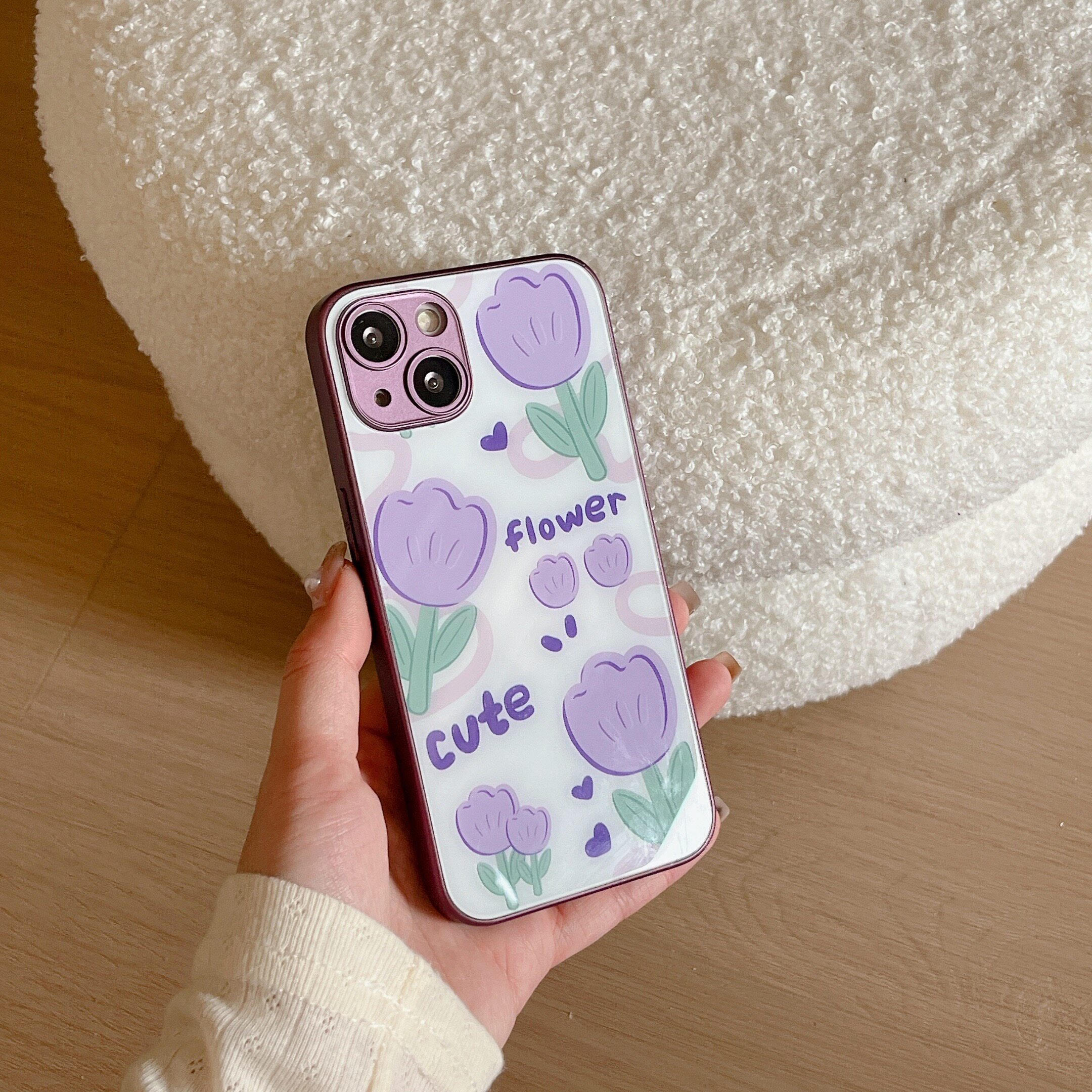 紫色郁金香适用opporeno15pro/14/13/12/11手机壳女新款9pro+/8红色A535G/findx7/6/5玻璃a93s/72/2x真我GT7