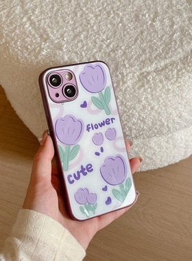 紫色郁金香适用opporeno15pro/14/13/12/11手机壳女新款9pro+/8红色A535G/findx7/6/5玻璃a93s/72/2x真我GT7