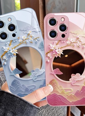 古风镜面适用OPPOReno15Pro/14/13/12手机壳女新款findx9/x8s/7补妆镜a5Pro/A6GT防摔k12x真我GT保护套realme