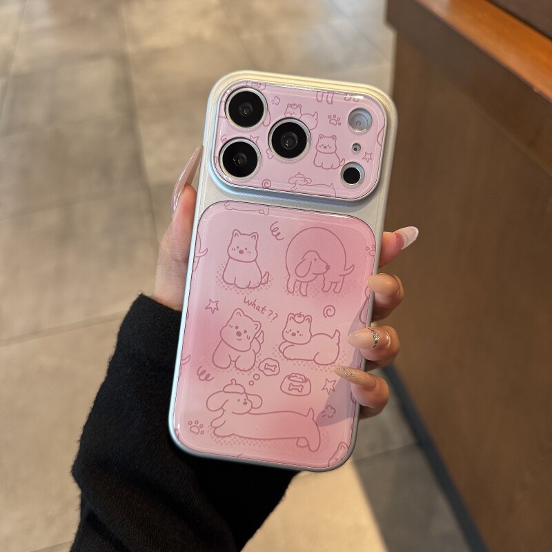 粉色晕染线条小狗适用苹果17promax手机壳16Pro新款iPhone15女款高级感14Pro卡通可爱13promax全包防摔保护套