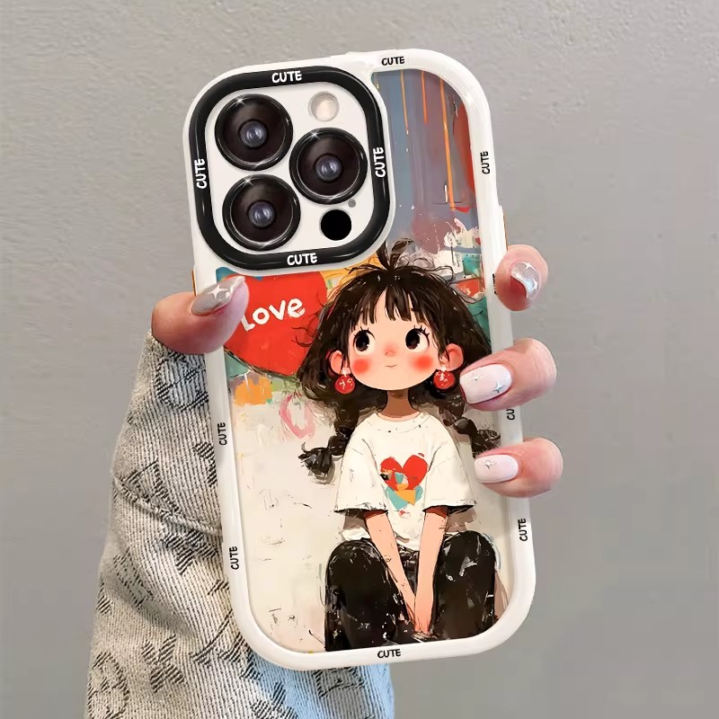 爱心女孩适用苹果17Pro/16promax手机壳iPhone15promax女新款14Pro可爱13Pro软硅胶12全包防摔11高颜值保护套