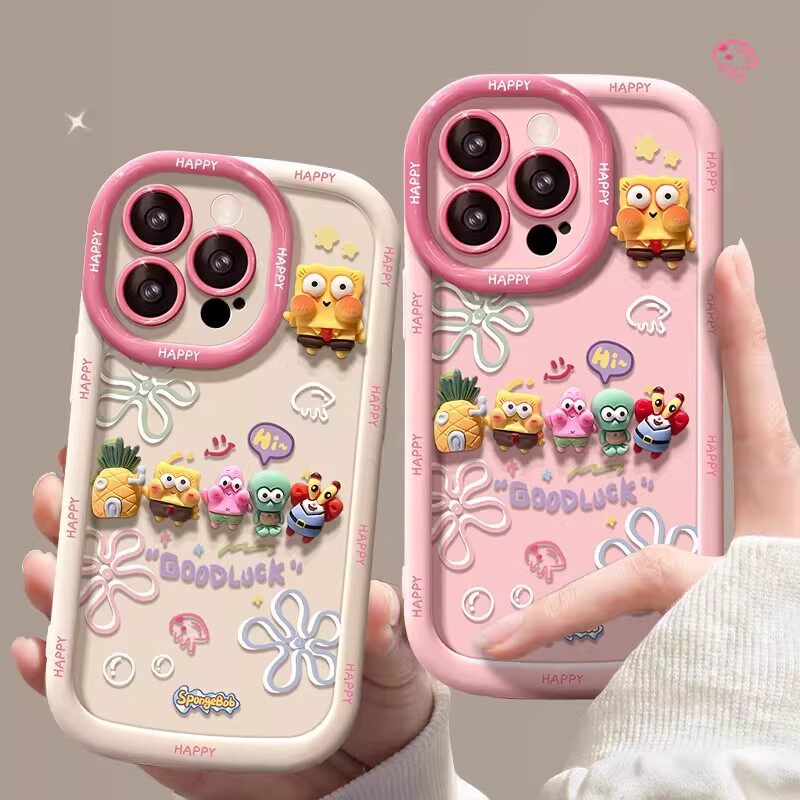 泡芙海绵宝宝适用苹果17/16promax手机壳2026新年款iPhone15/14Pro带手绳13Pro硅胶12全包防摔11高颜值保护套
