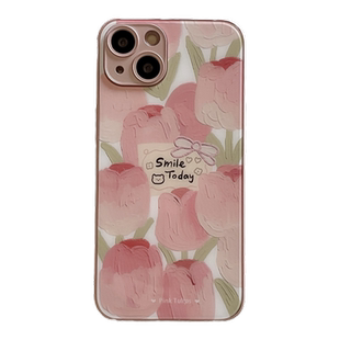 小清新郁金香适用opporeno15/14/13/12手机壳新款findx9pro/8s/7/6/女a6/5/3pro活力版玻璃a93真我realmeGT7