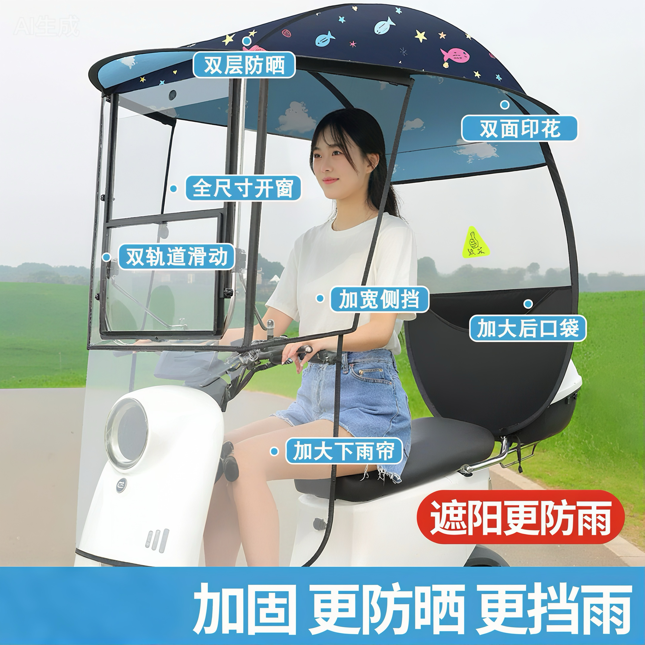 电动车雨棚蓬黑胶加厚遮阳伞