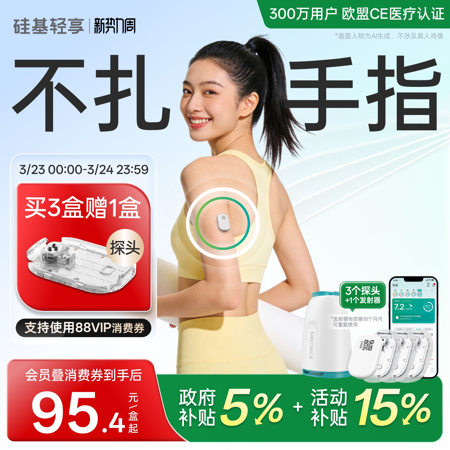 硅基轻享动态血糖仪家用老人免扎手指24小时血糖动态监测仪旗舰店