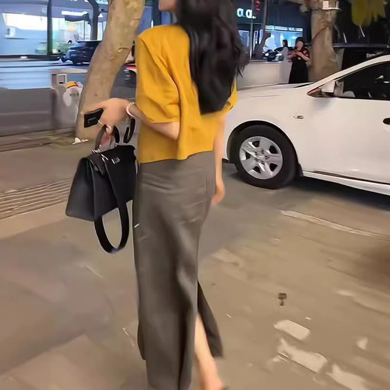 日本moleubak夏季新款时尚宽松上衣高腰开叉半身裙显瘦女