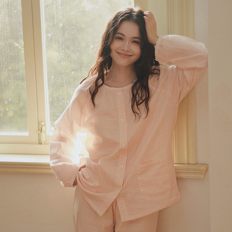 日系cherrykoko序幕69-睡衣女款2026春秋季棉长袖长裤春款格子全