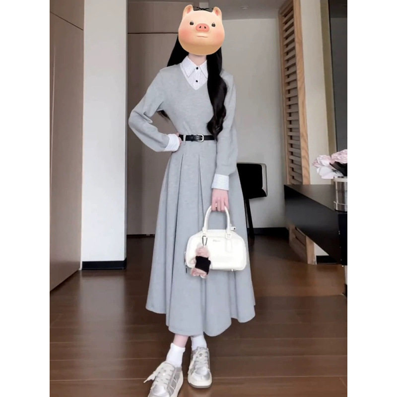 法国chrry koop韩系高级感入秋穿搭配一整套假两件连衣裙子女