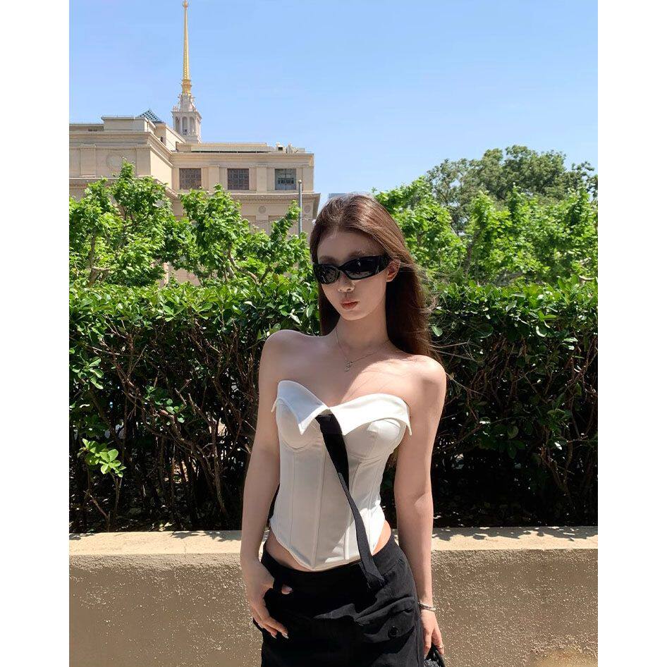 学院风领带吊带背心女秋冬纯欲辣妹鱼骨抹胸上衣显身材打底衫内搭