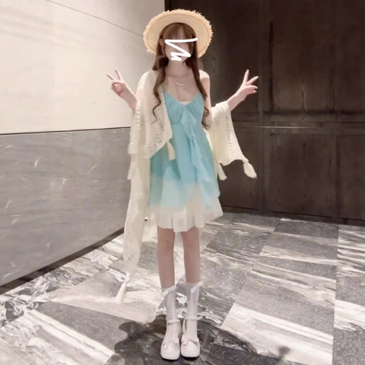 甜美温柔波西米亚连衣裙子女夏雪纺薄纱披肩开衫叠穿吊带短裙套装