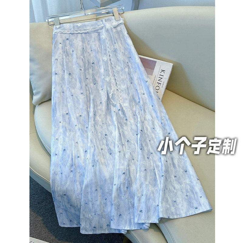 150小矮个子法式碎花半身裙女春季高级感蕾丝腰带高腰a字大摆伞裙
