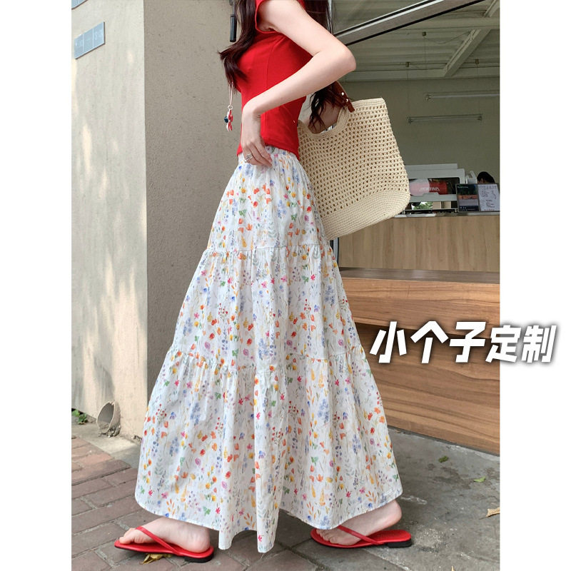 150小矮个子茶歇彩色碎花半身裙女夏季高腰a字中长款温柔风大摆裙
