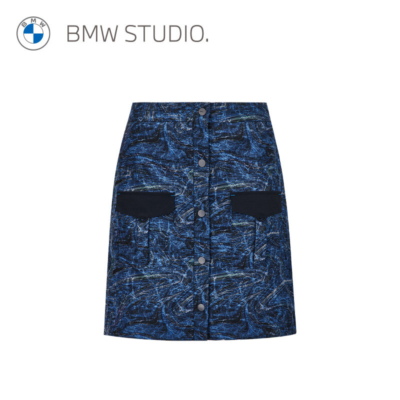 BMW STUDIO宝马女装官方夏季丈青地图印花设计感裙子女士包臀短裙