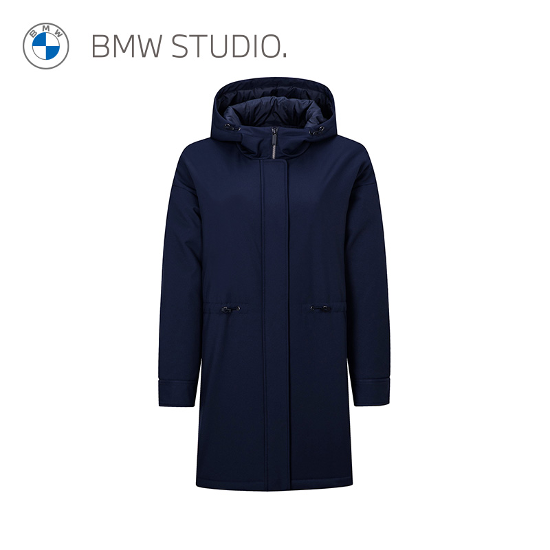 BMW Studio宝马女装秋冬季大衣时尚简约风连帽中长拉链风衣大衣女