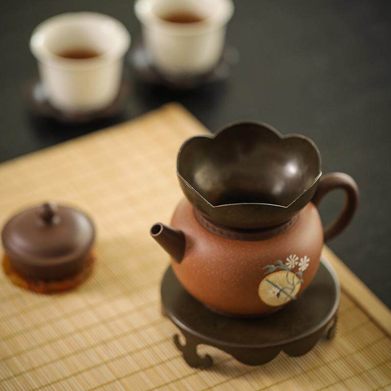 纯手工花瓣型铜制投茶器 茶漏导茶入壶 取茶器 茶叶漏斗 功夫茶道
