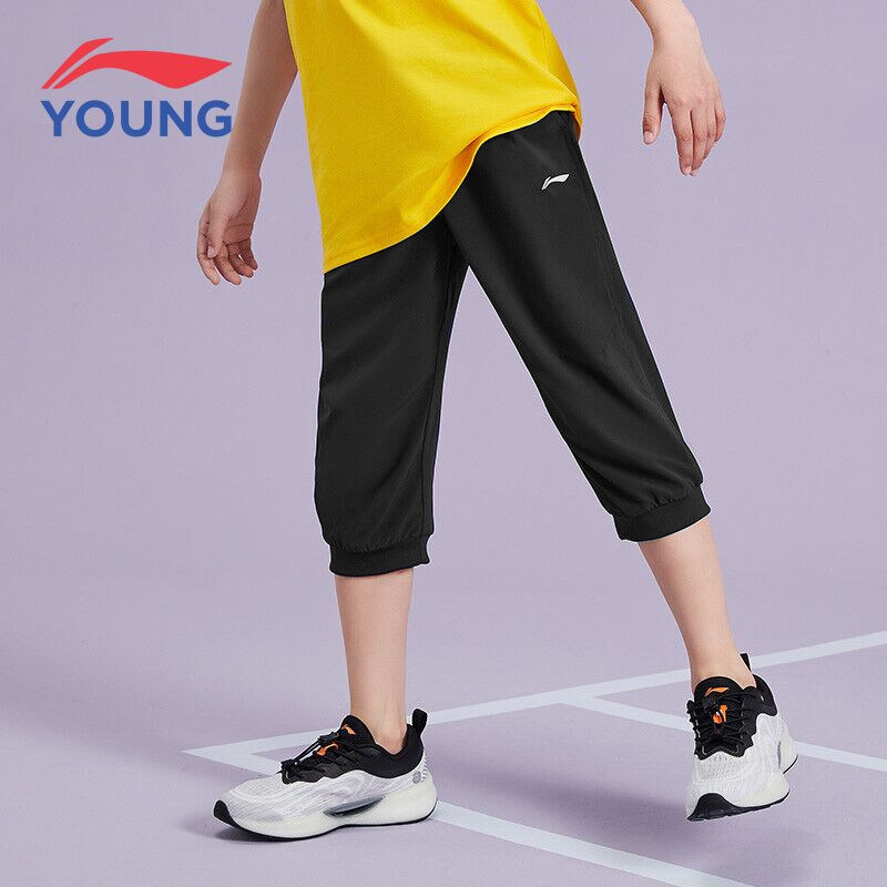 李宁男童运动裤男中大童七分裤夏季速干透气跑步休闲裤青少年短裤