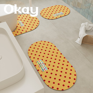 okay复古波点浴室吸水地垫三件套防滑厕所韩系卫生间洗漱台马桶垫