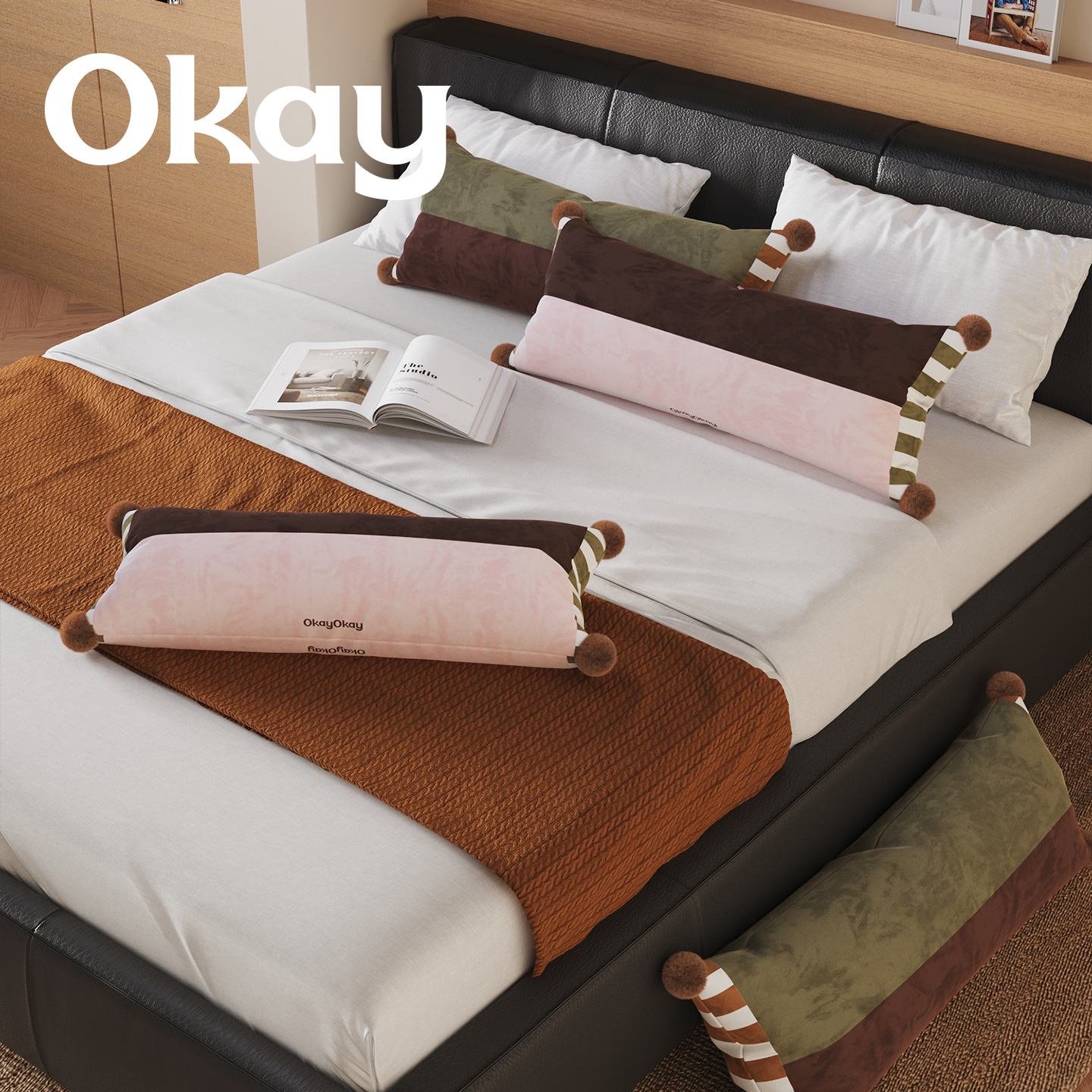 okay松露摩卡韩系长款抱枕套沙发抱枕靠垫办公室腰枕套床头靠背垫