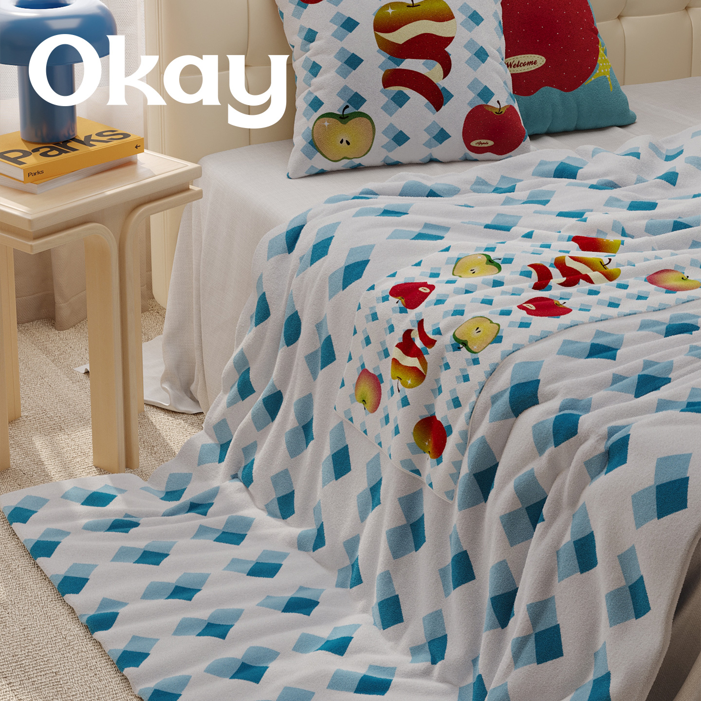 闪光苹果抱枕毯二合一韩系车载办公室午睡抱枕被可折叠空调毯子