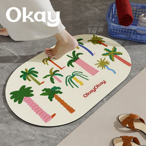 okay椰风海语浴室吸水地垫简约韩系厕所门口脚垫卫生间门垫防滑垫