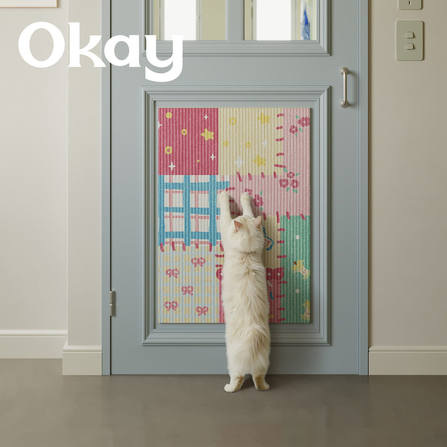 Okay猫抓垫耐抓耐磨加厚背胶多格拼布猫抓板家具保护贴沙发墙门柜