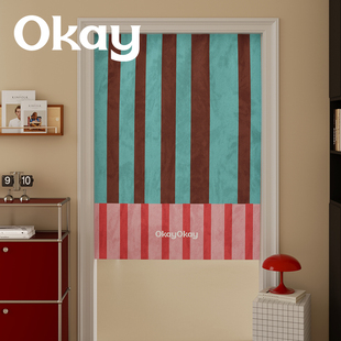 okay复古条纹门帘韩系长款 遮挡帘厨房防油烟整片卧室免打孔隔断帘