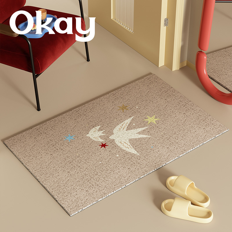 okay世界白鸽丝圈入户地垫门口家用可裁剪 pvc耐脏防滑除尘脚垫子