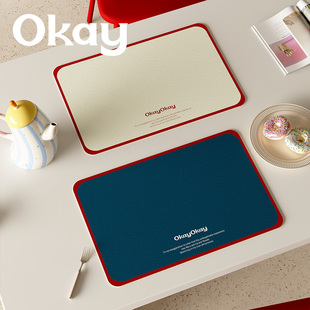 OKAY简约边框皮革餐垫防水防油 pvc可擦免洗鼠标垫杯垫碗垫隔热垫
